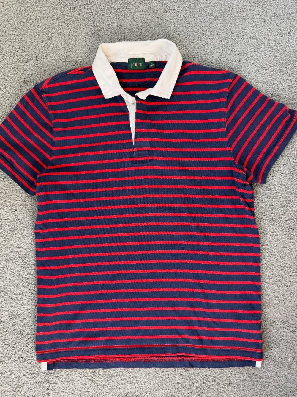 J.Crew Mens Short Sleeve Rugby Shirt L Navy Blue Red Stripe Polo BN431 2023